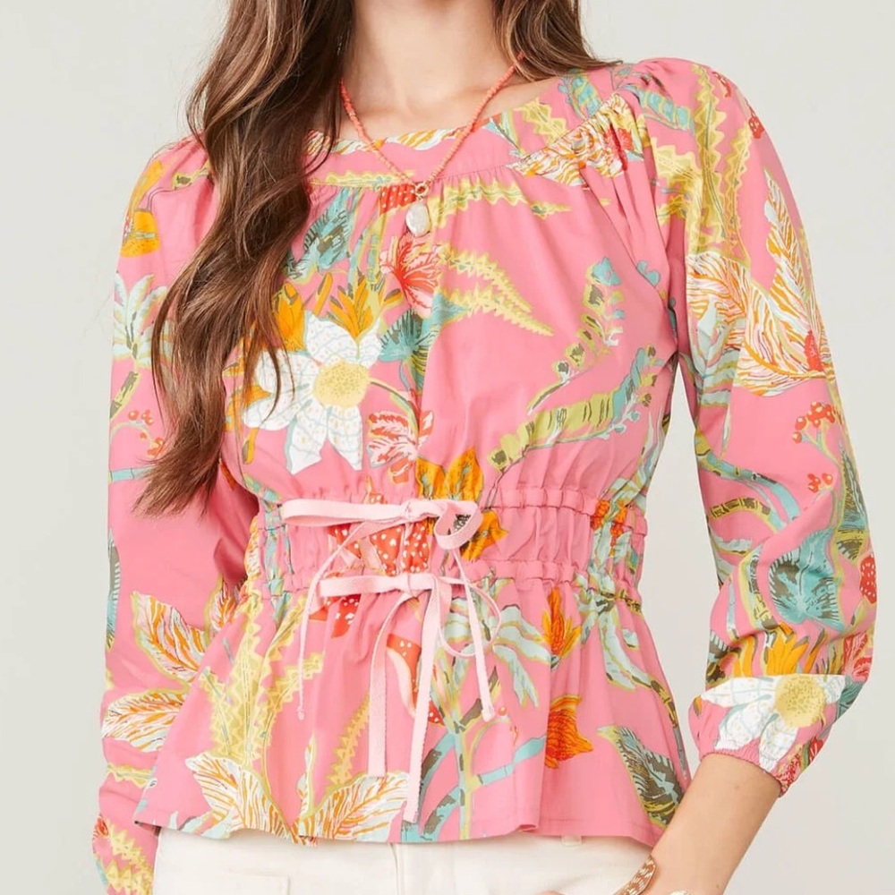 Spartina 449 Queenie Print Tropical Floral Blouse Top Sz L